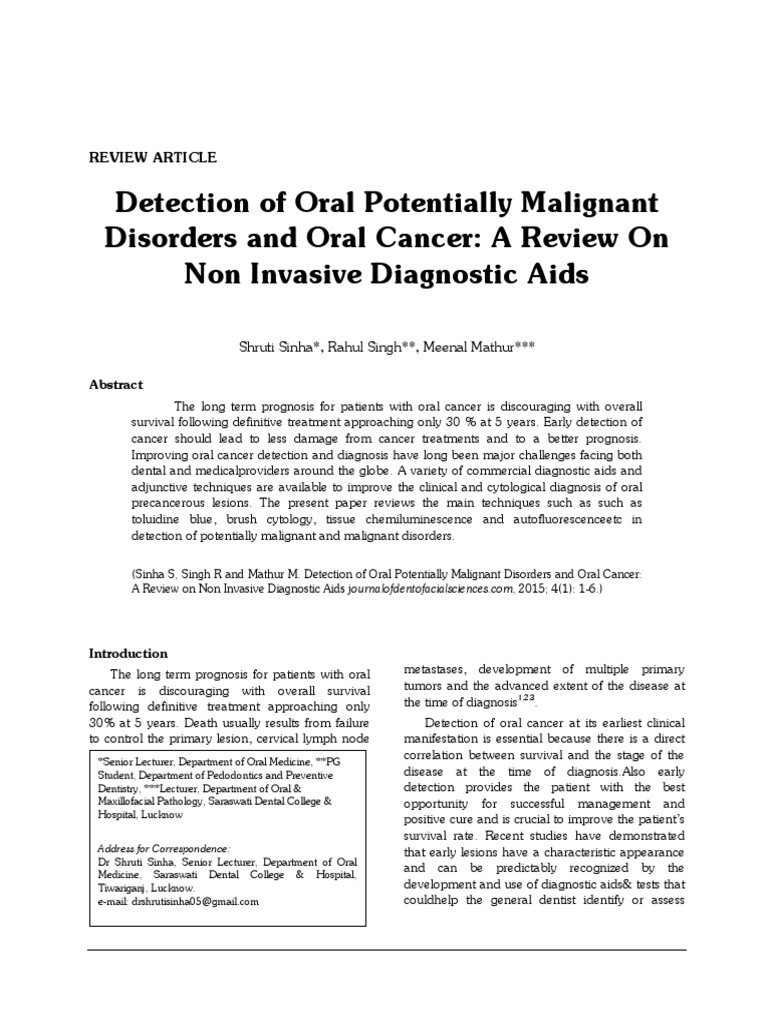 Detection of Oral Potentially Malignant | PDF | Cytopathology | Biopsy