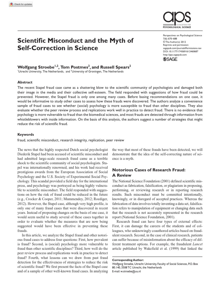Scientific Misconduct and The Myth of SelfCorrection in Science PDF