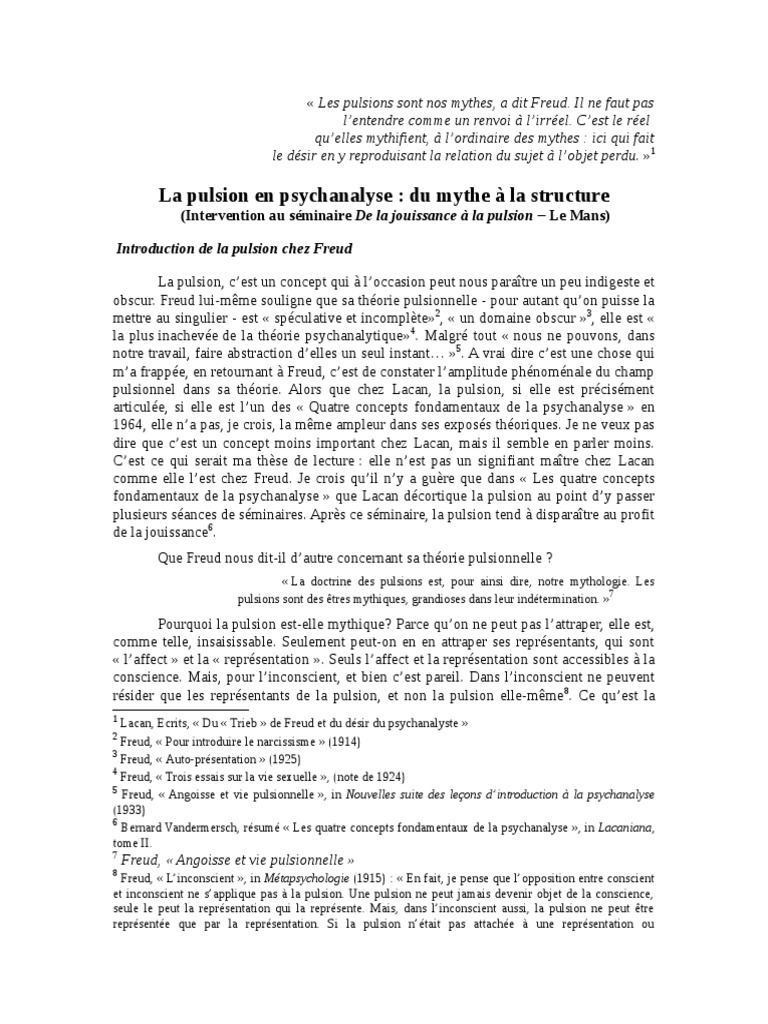 Pulsions en psychanalyse : Freud et Lacan | PDF | Sigmund Freud ...