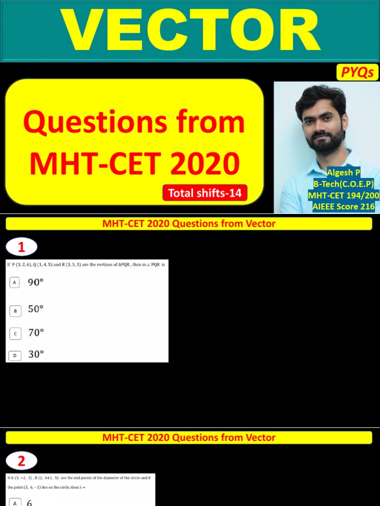MHT-CET 2020 Vector Questions & Answers | PDF