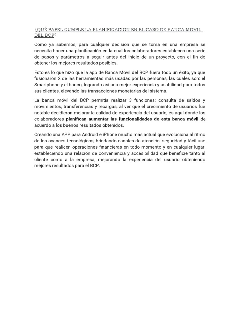 Planificación en Banca Móvil del BCP | PDF