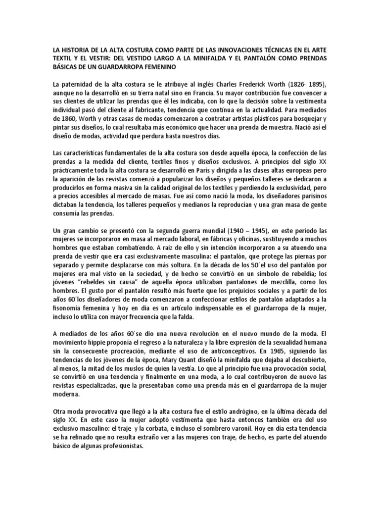 La Historia de La Alta Costura Como Parte de Las Innovaciones Técnicas ...