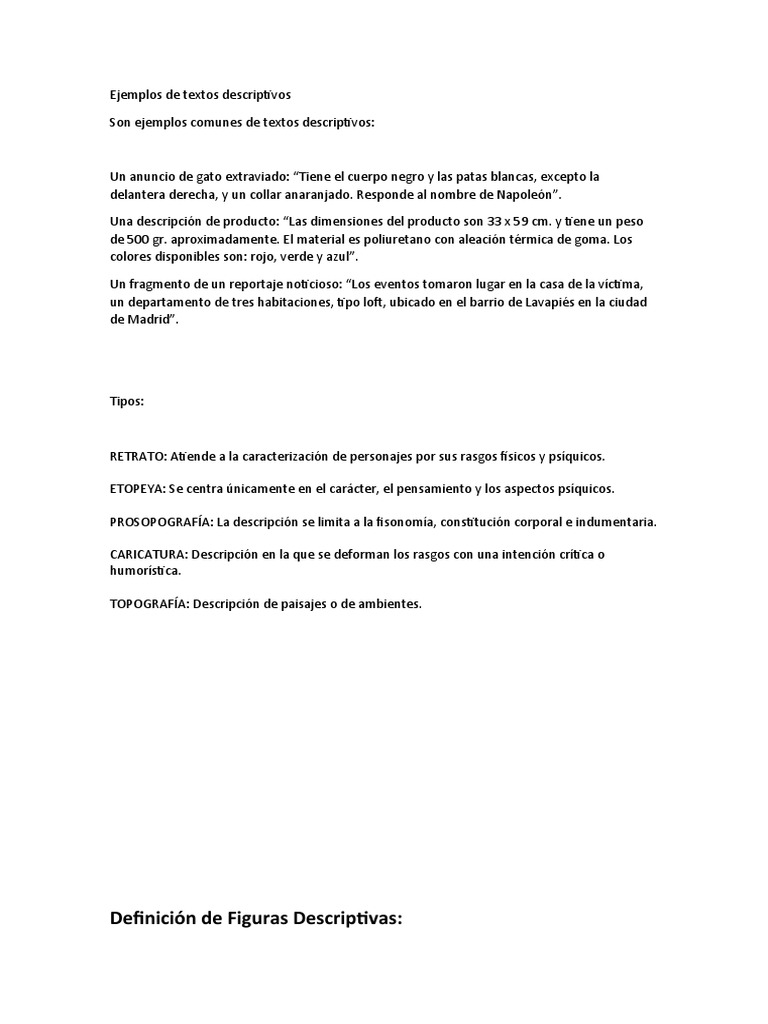 Ejemplos de Textos Descriptivos | PDF