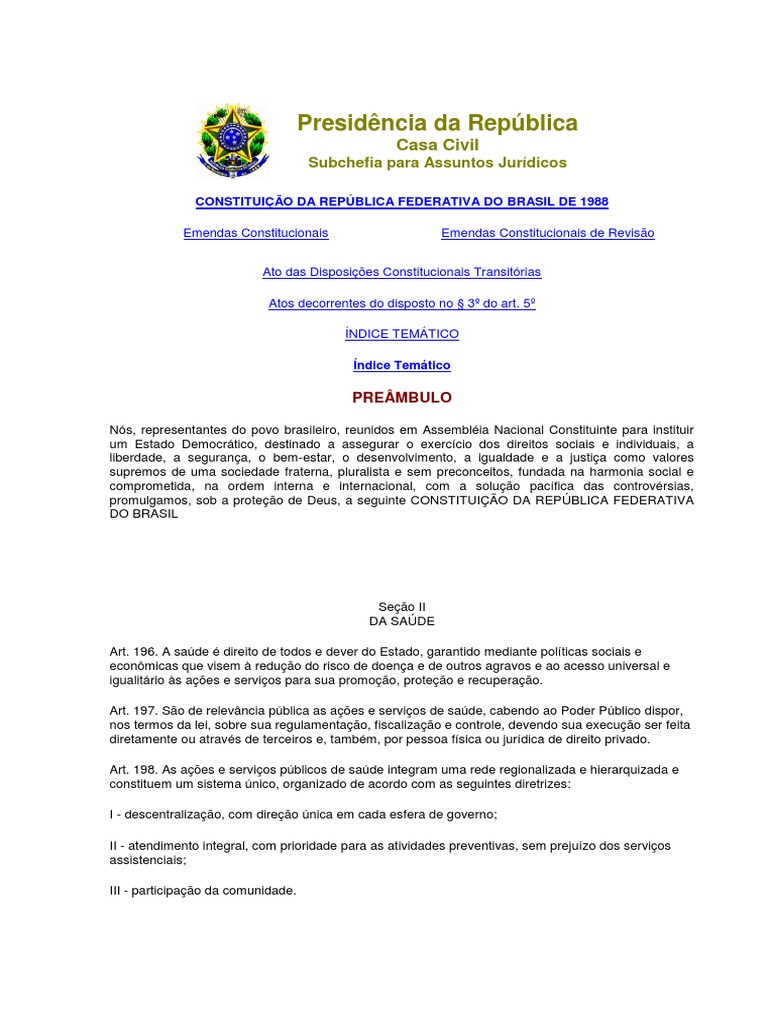 Constituição Federal De 1988 Art 196 Ao 200 Pdf Emenda