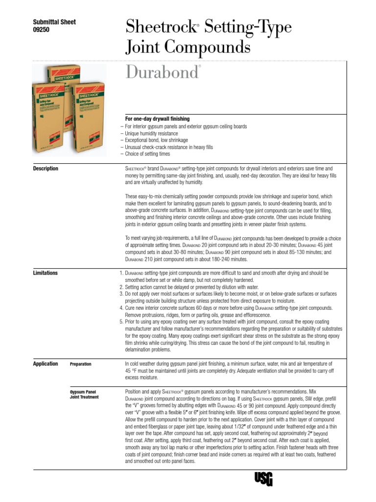 Usg Sheetrock® Brand Durabond® PDF Drywall Plaster