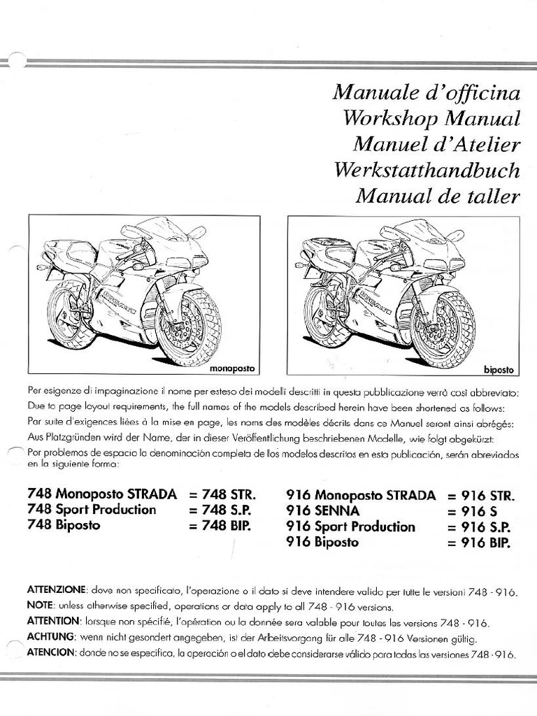 Manual Taller Ducati 748, 916 | PDF