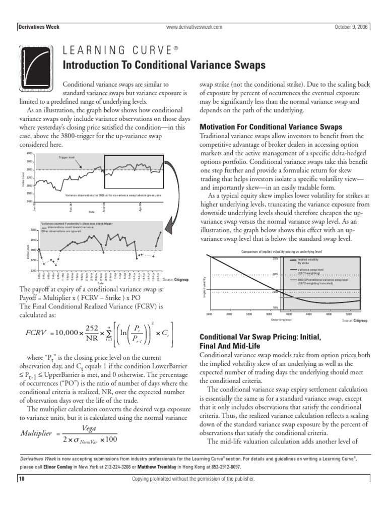 Introduction To Conditional Variance Swaps | PDF | Volatility (Finance ...