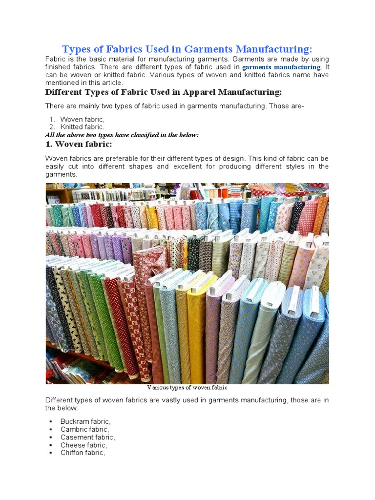 Garmentsmerchandising Types of Fabrics Used in Garments Manufacturing