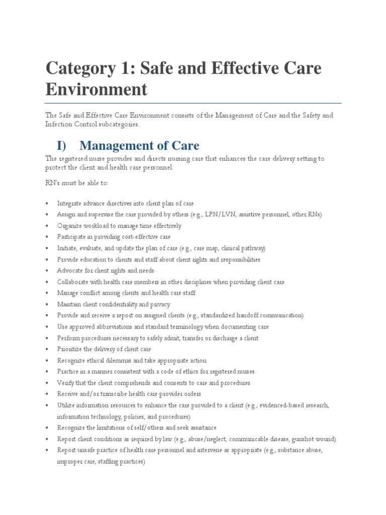 The Safe & Effective Care Environment PDF Nursing Health Care