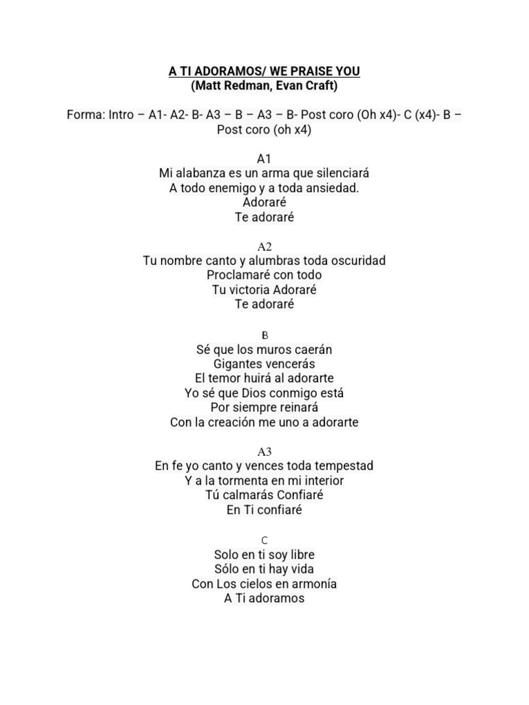A TI ADORAMOS - Matt Redman, Evan Craft | PDF