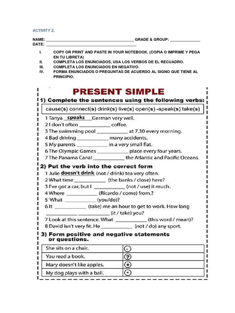 Activity 2 Simple Present 2 | PDF