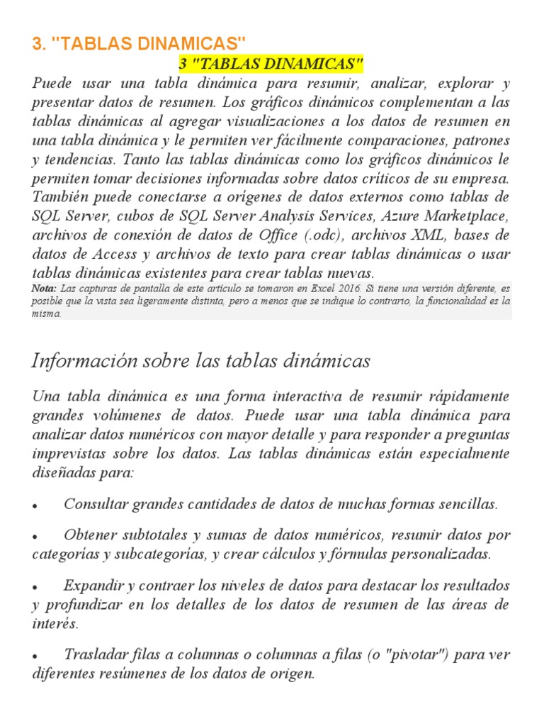 Tablas Dinamicas PDF Hoja de cálculo SQL