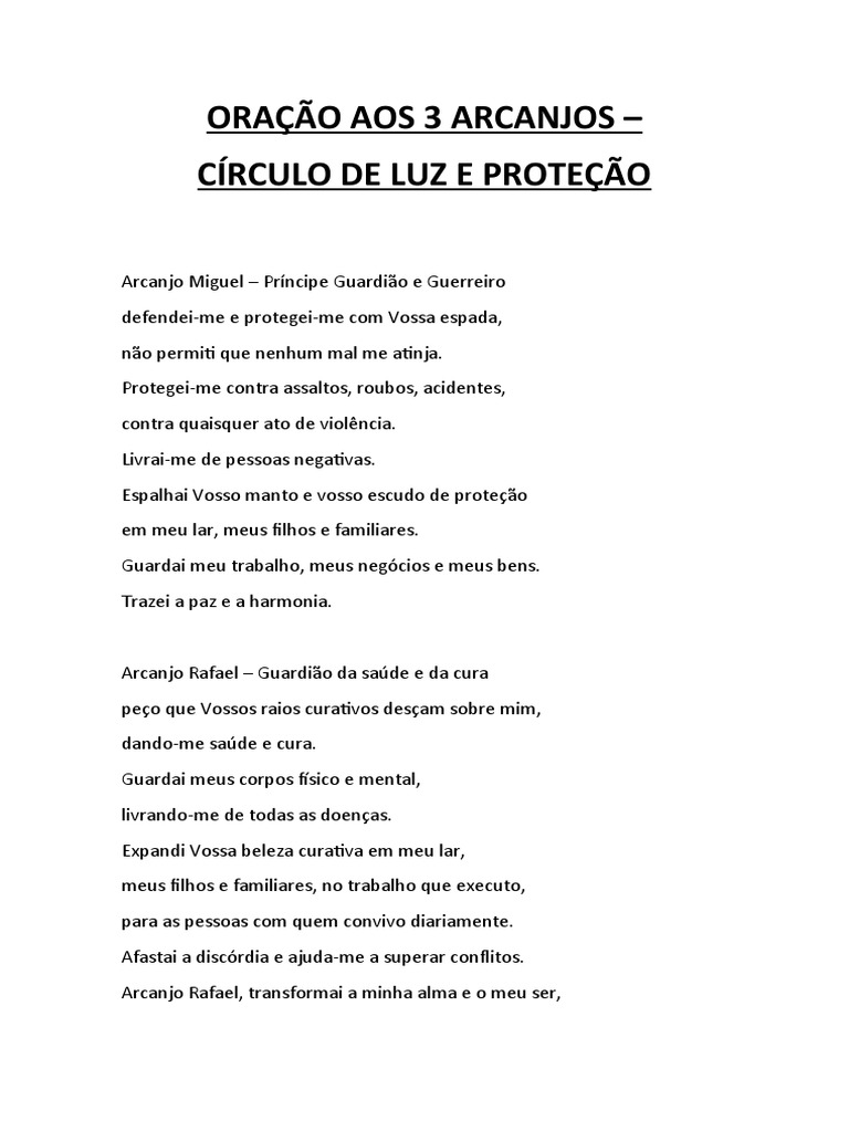 Oração Aos 3 Arcanjos Pdf