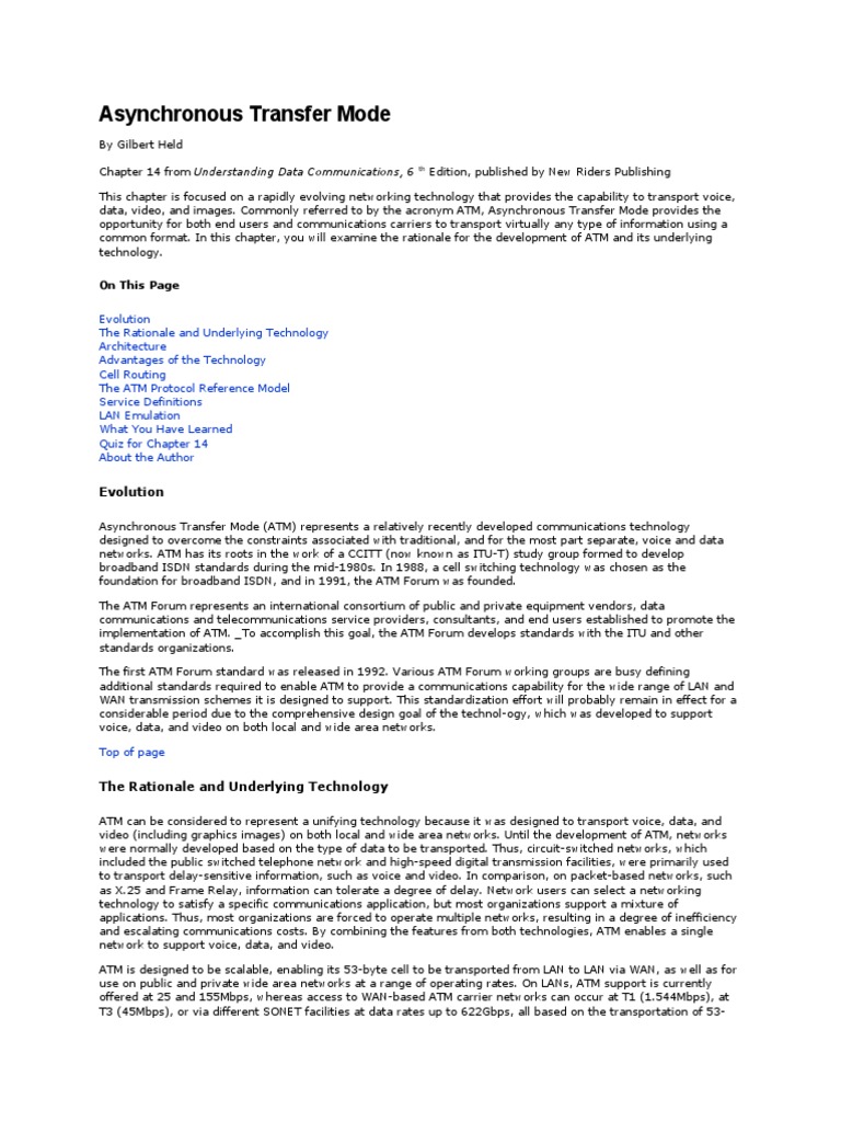 Understanding Asynchronous Transfer Mode | PDF | Internet Standards ...