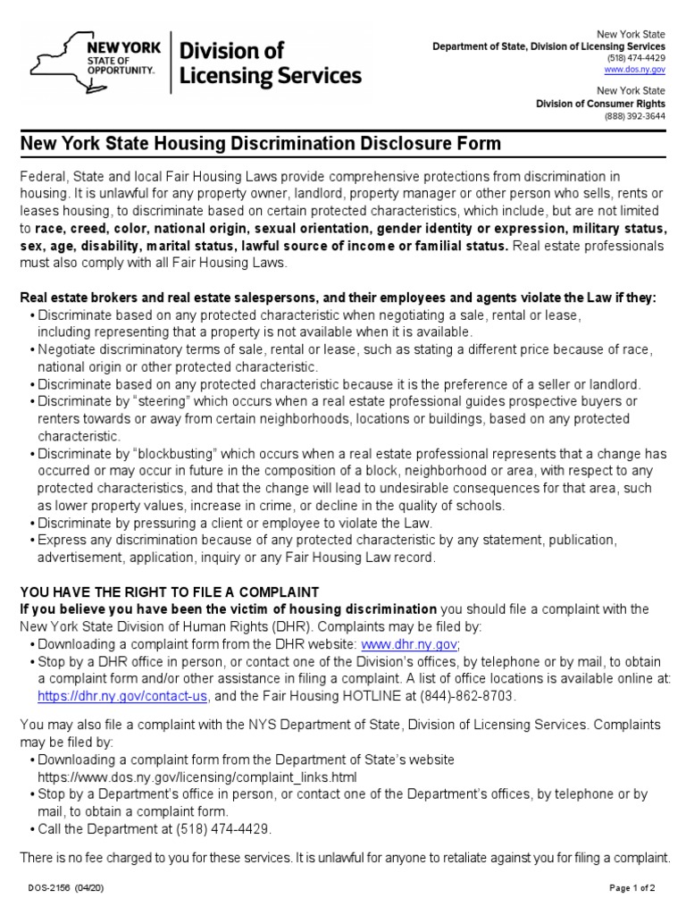 Housing Discrimination Disclosure Form PDF Justice Crime & Violence