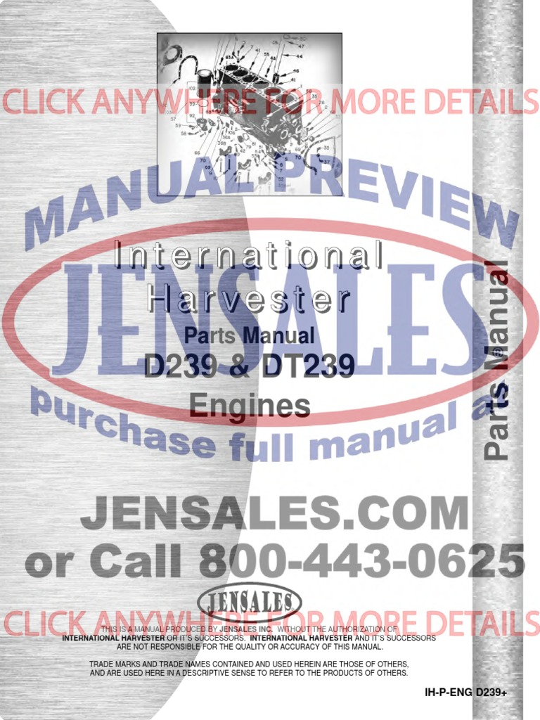 International Harvester D239 & DT239 Diesel Engine Parts Manual A