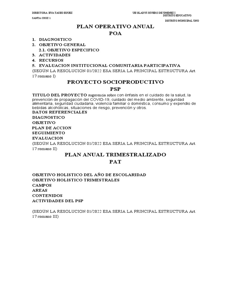 Plan Operativo Anual Educativo 2022 | PDF | Plan de estudios
