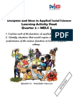 Learning Activity Sheet Quarter 2 - MELC 2: Discipline and Ideas in Applied Social Sciences