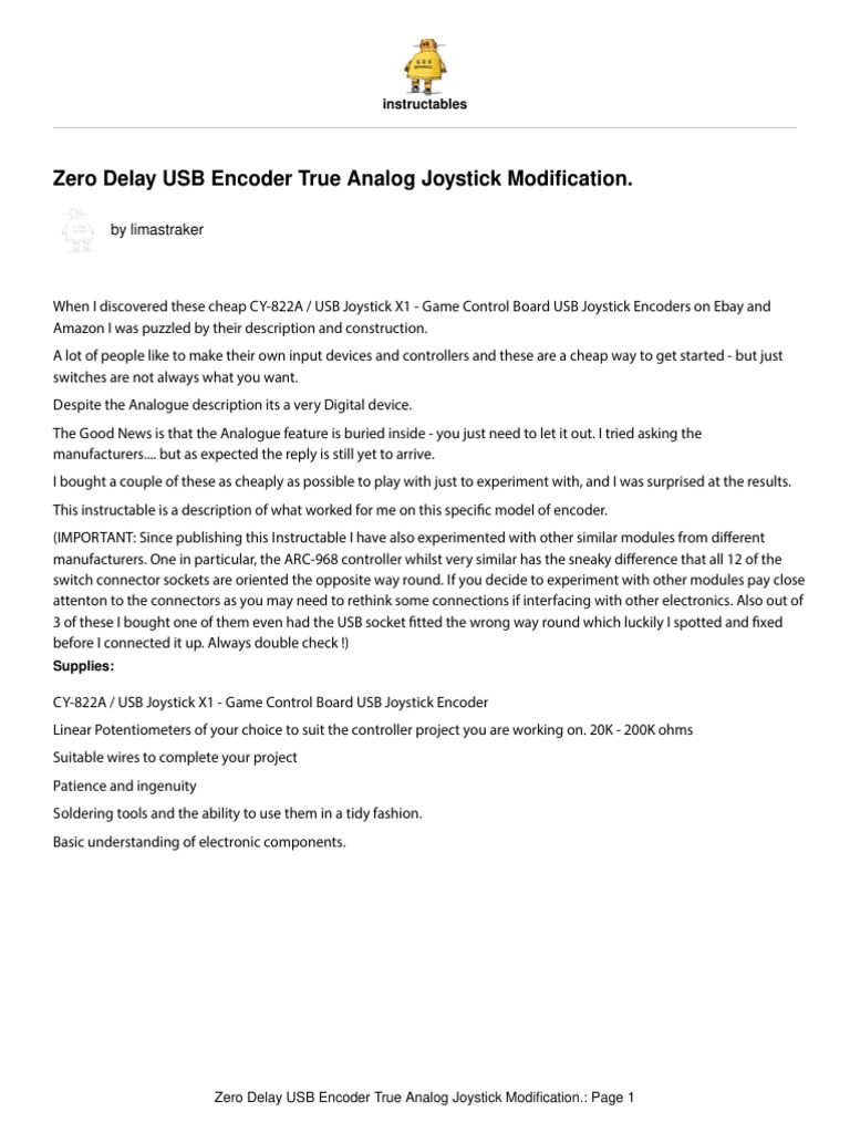 Zero Delay USB Encoder True Analog Joystick Modifi | PDF | Resistor ...