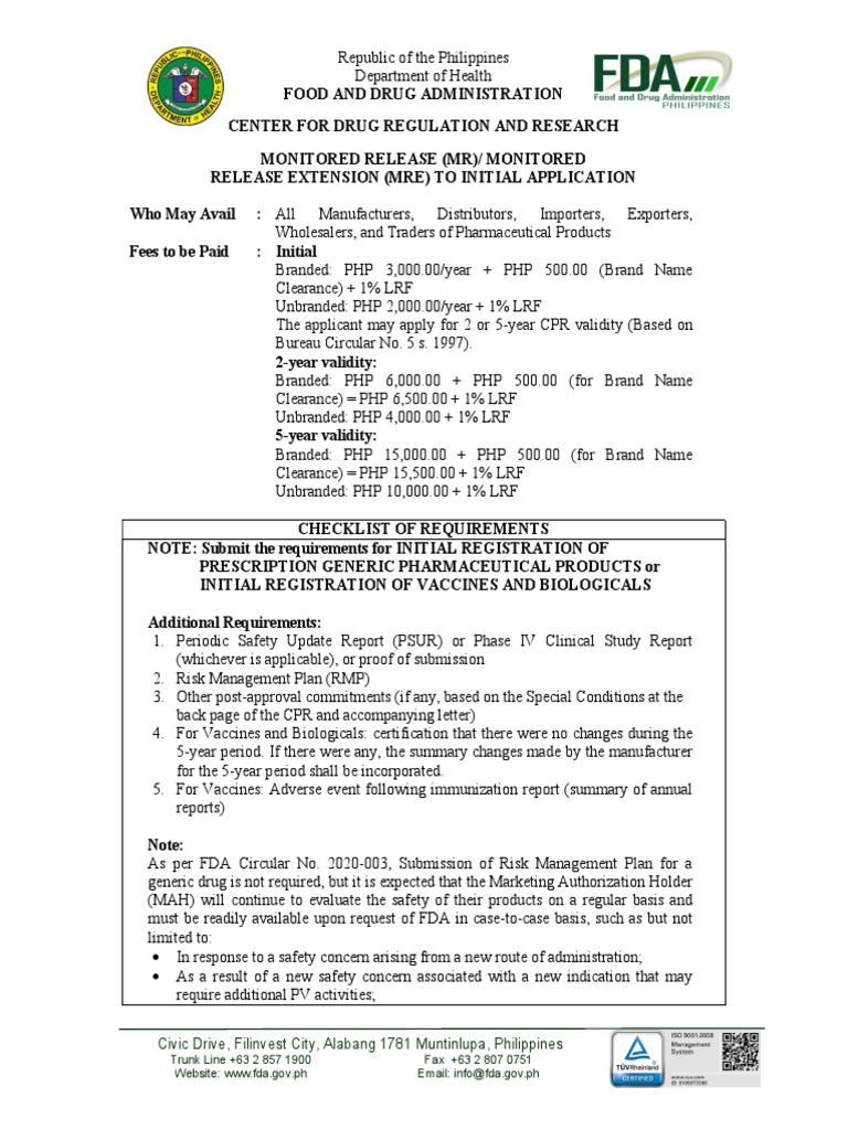 Monitored Release MR or Monitored Release Extension MRE To Initial
