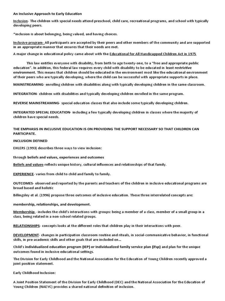 Inclusive Early Childhood Education Approaches | PDF | Inclusion ...