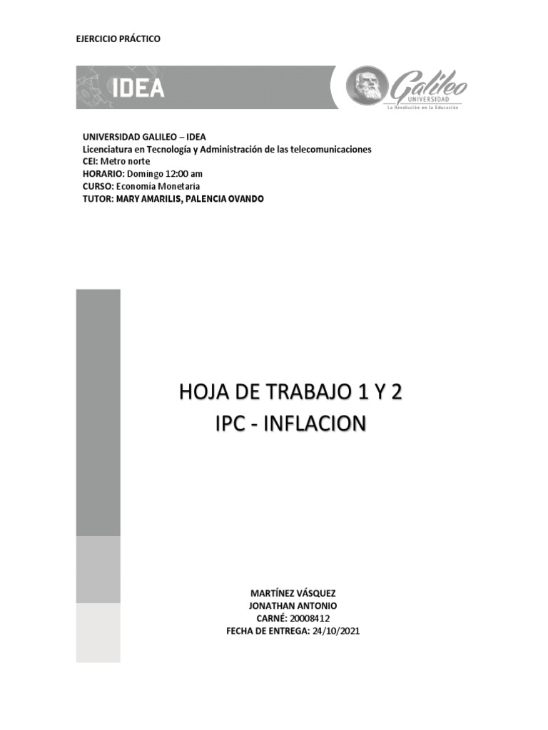 Hoja de Trabajo 1 y 2 Economia Monetaria | PDF | Inflación | Índice de
