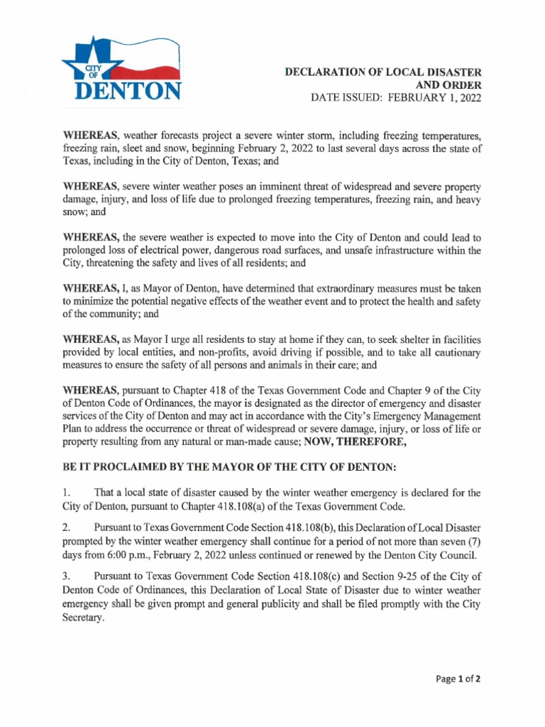 Declaration of Disaster - February 2022 | PDF | Winter Storm | Safety