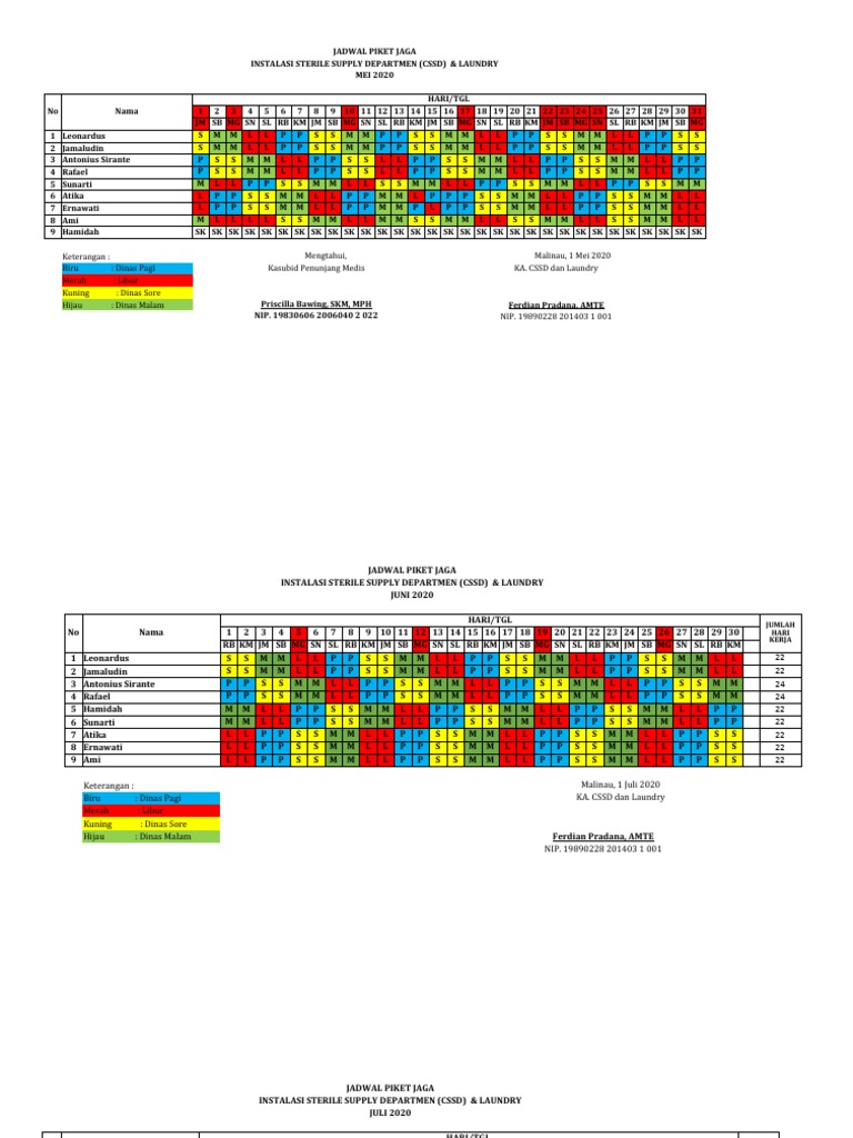 Jadwal Piket CSSD & Laundry 2020 | PDF | Medicine | Health Care