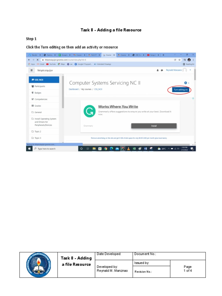 Task 8 - Adding A File Resource: Click The Turn Editing On Then Add An ...