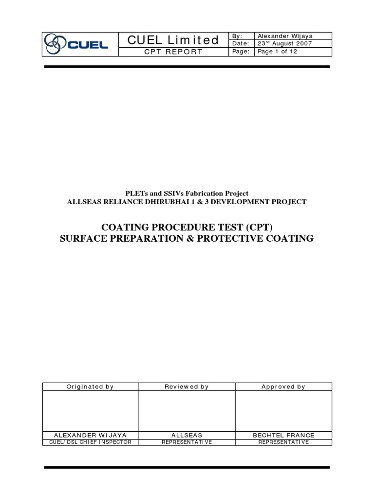 CPT Report for Coating Procedure Test | PDF | Paint | Construction