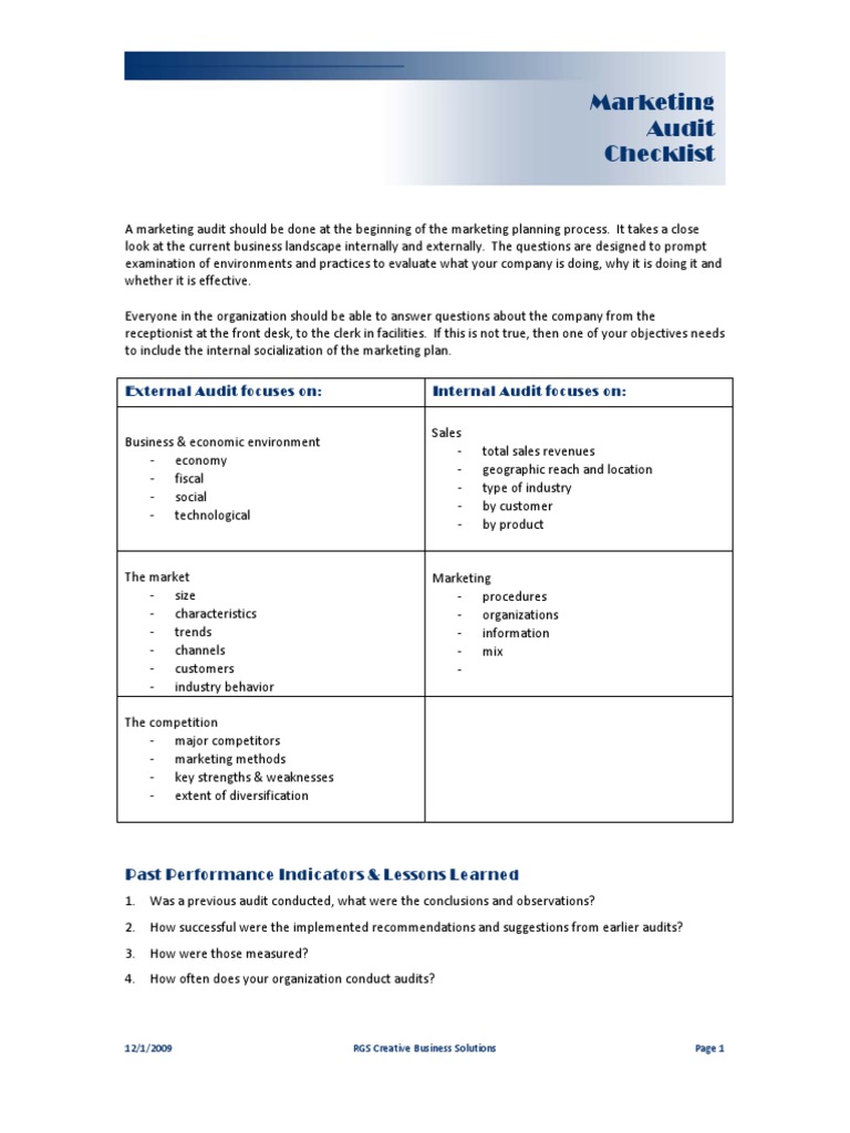 Marketing Audit Checklist Overview | PDF | Marketing | Brand