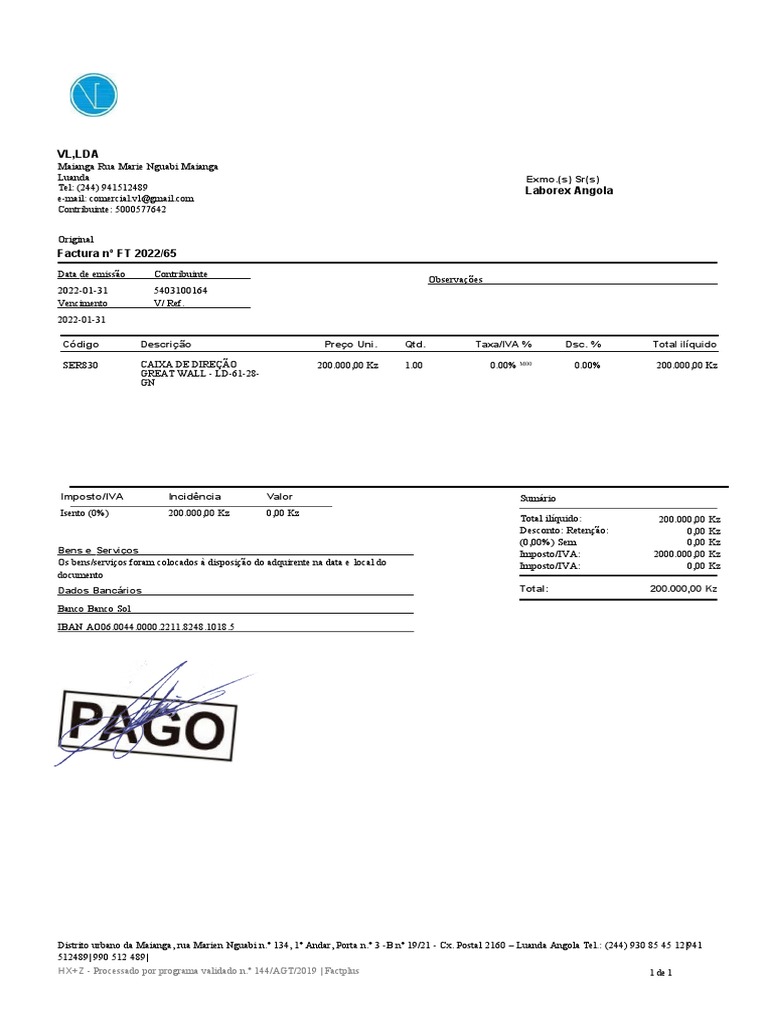 Fatura Proforma - Laborex Angola | PDF