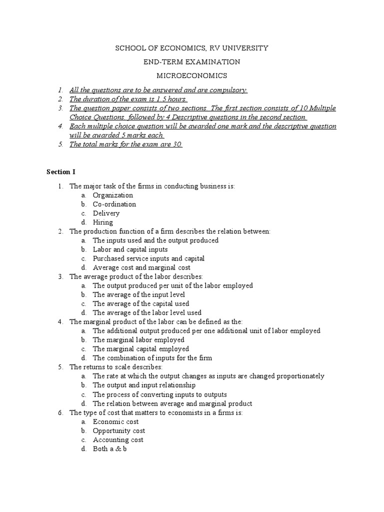 Econ 103 Microeconomics Exam 1 | PDF | Labour Economics | Factors Of ...