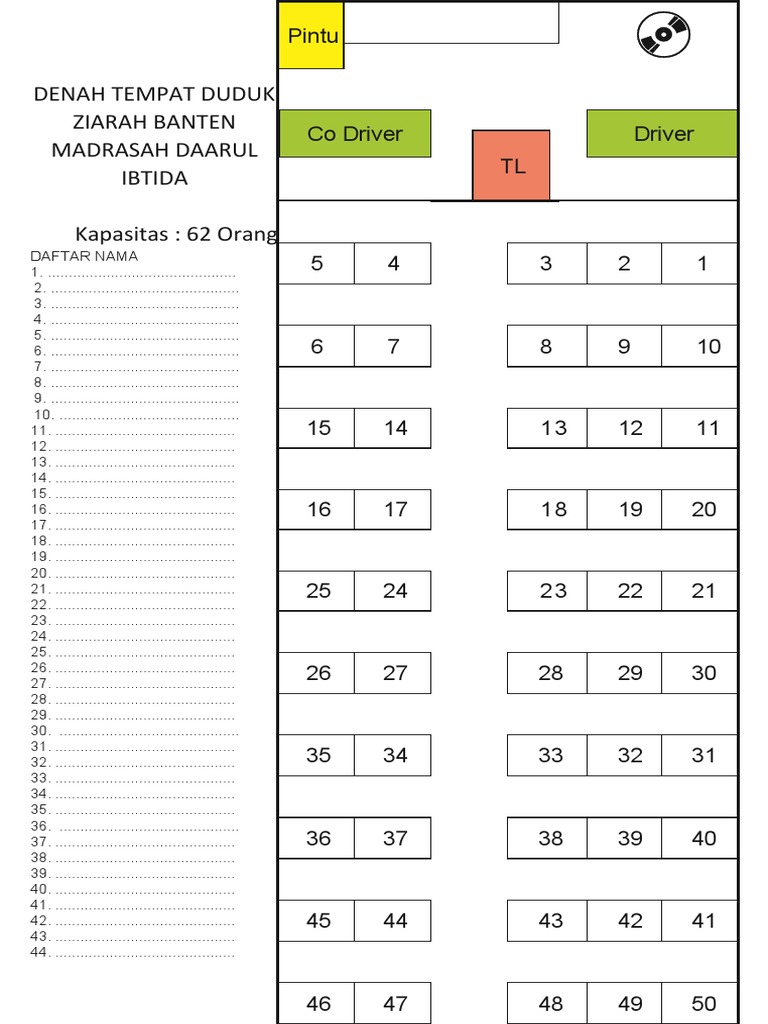 Memahami Denah Tempat Duduk Bus Pariwisata 48 Seat: Panduan Lengkap untuk Perjalanan Nyaman