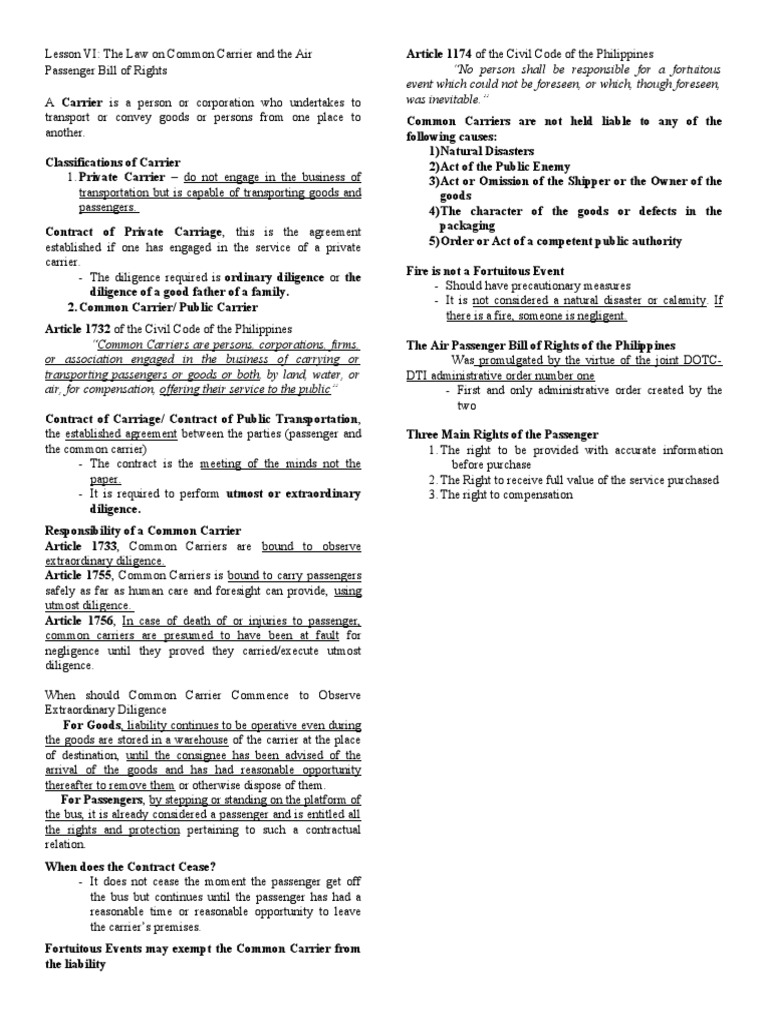 The Law On Common Carrier and The Air Passenger Bill of Rights PDF