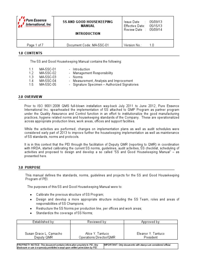 5S and Good Housekeeping Manual PDF Lean Manufacturing Business