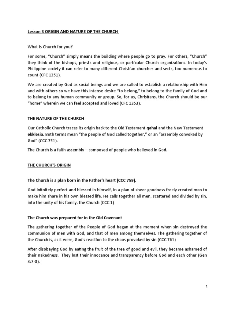 Lesson 3 Nature and Origin of The Church | PDF | Catholic Church | Jesus