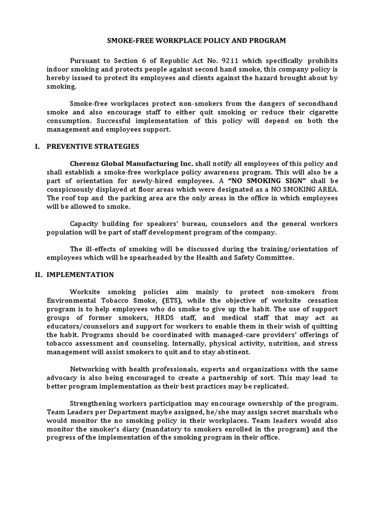 Cherenz Global Smoke-Free Policy | PDF | Smoking | Smoke