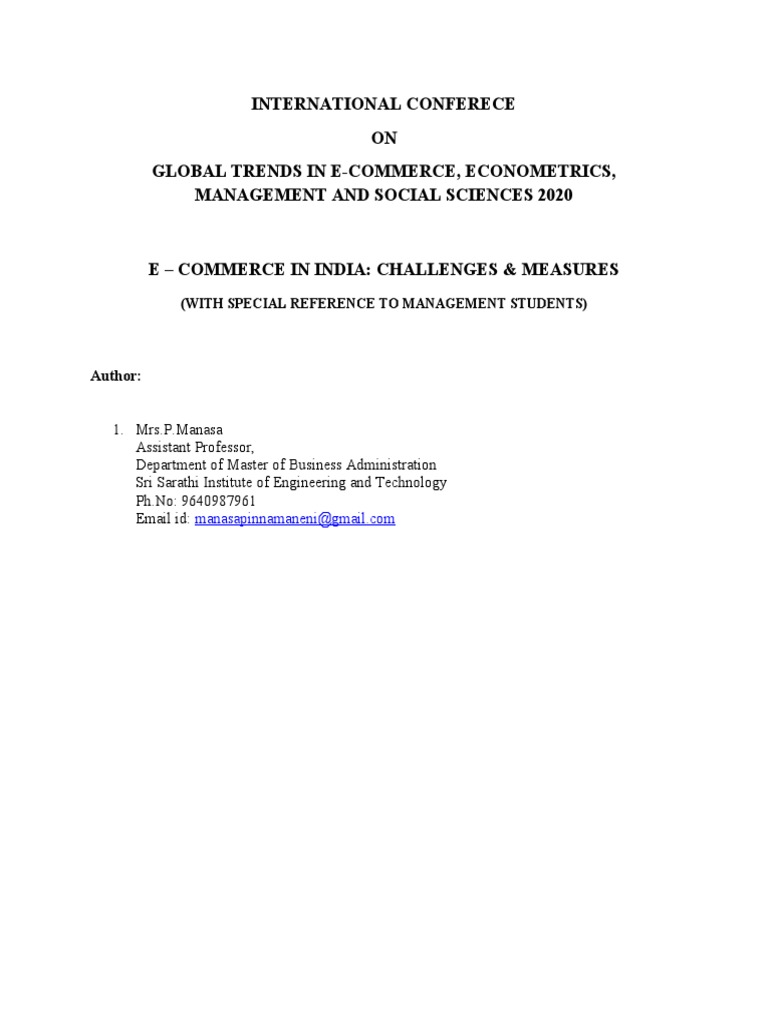E-Commerce Challenges in India 2020 | PDF | E Commerce | Online Shopping