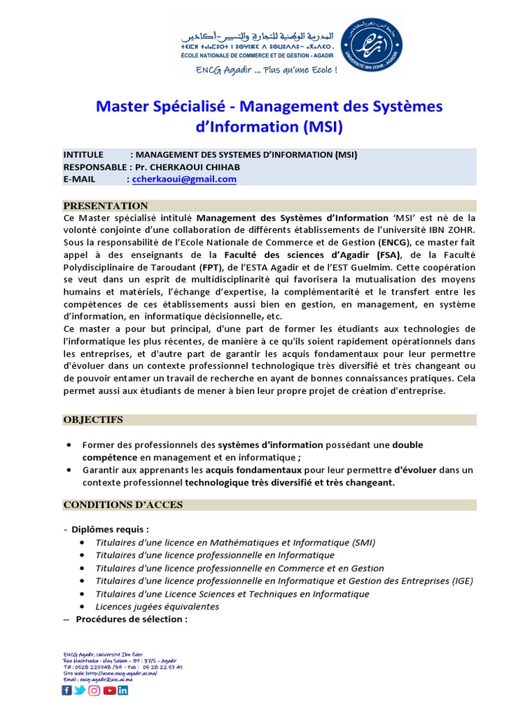 Master en Management des Systèmes d'Information | PDF | Système d ...