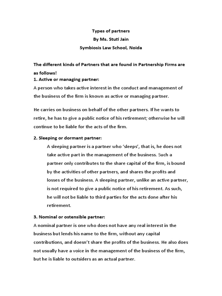 Types of Partners AMIISM PDF Partnership Limited Partnership