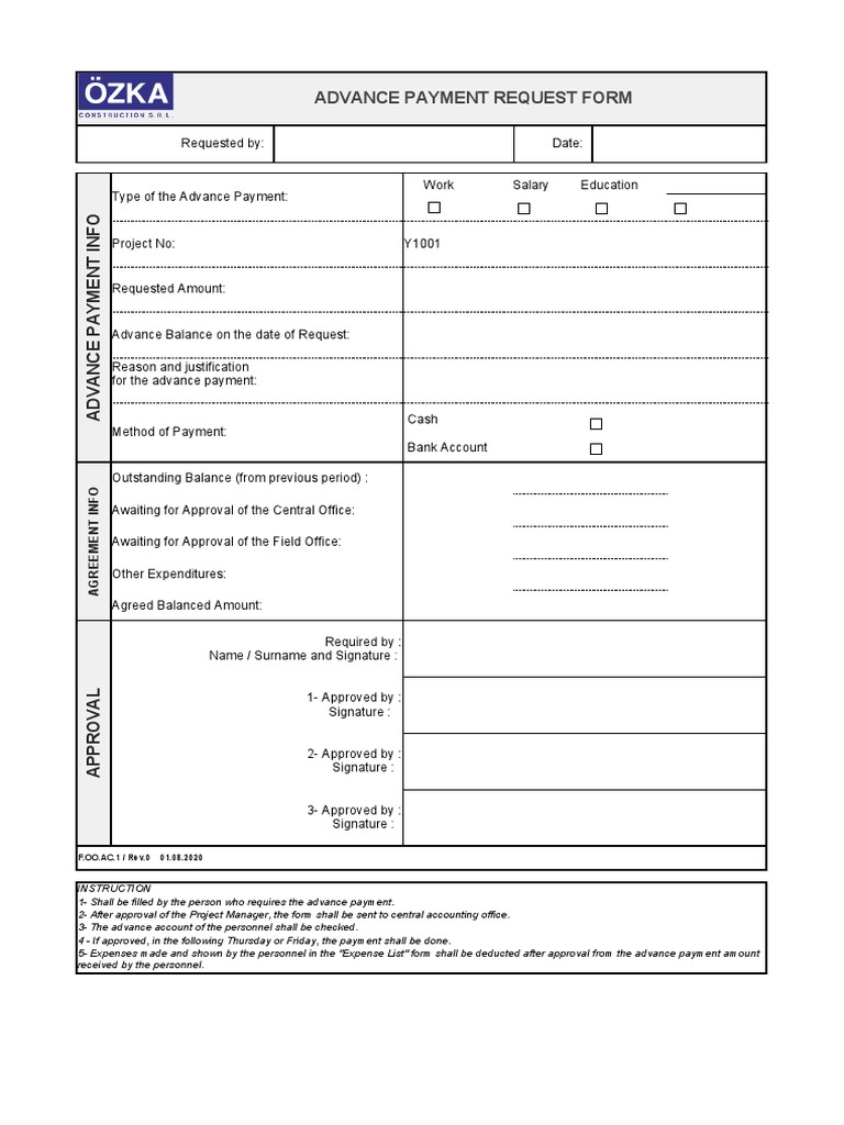 Advance Payment Request Form Template | PDF