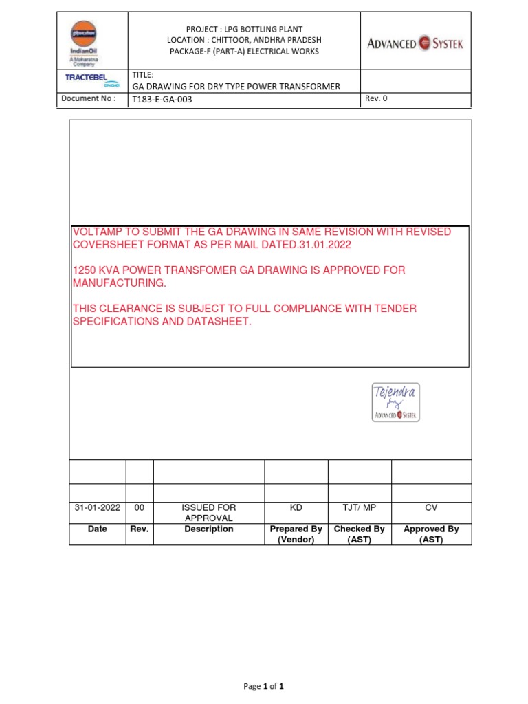 GA Drawing for 1250 KVA Transformer | PDF