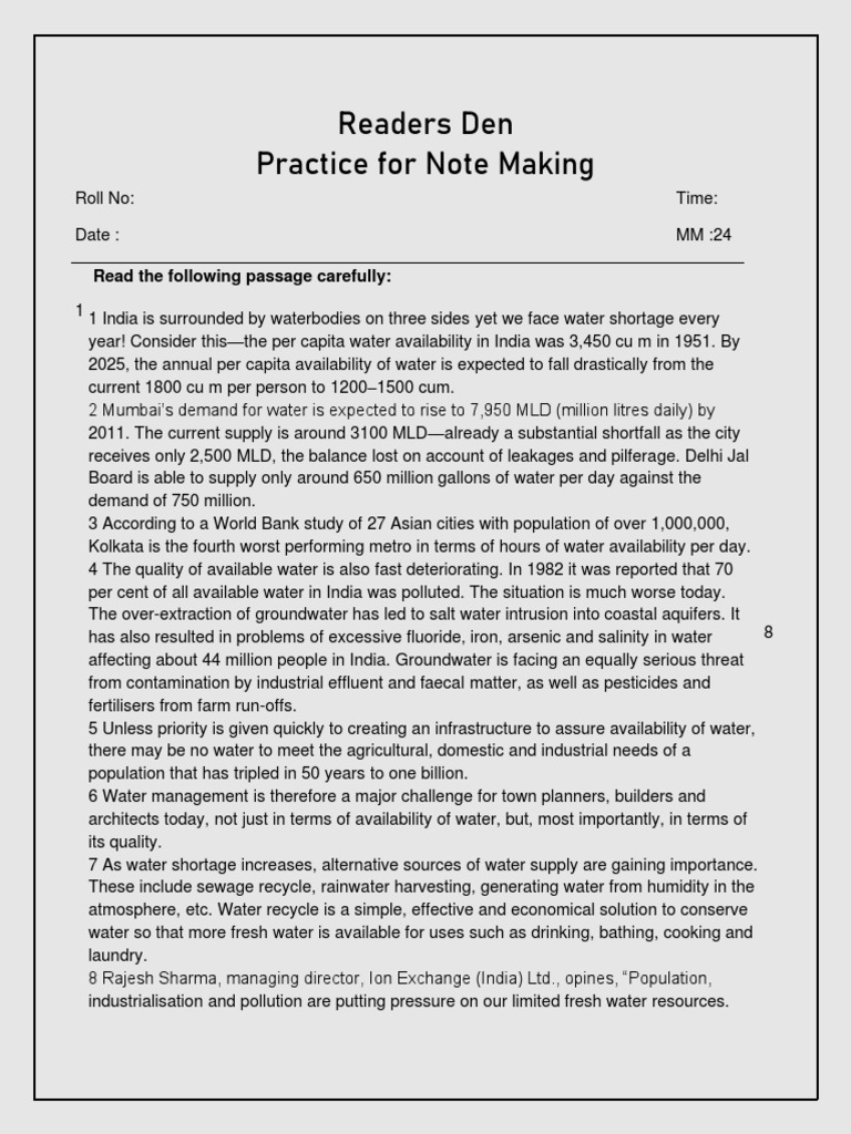 Note MAking Practice 11 | PDF | Water | Water Scarcity