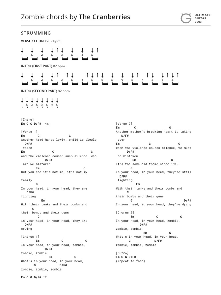 Zombie Chords by The Cranberriestabs PDF Song Structure Musical Compositions