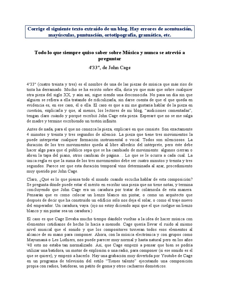 Análisis de 4'33'' de John Cage | PDF | Aleatoriedad | Composiciones ...