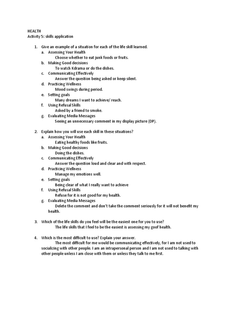Essential Life Skills for Health Management | PDF