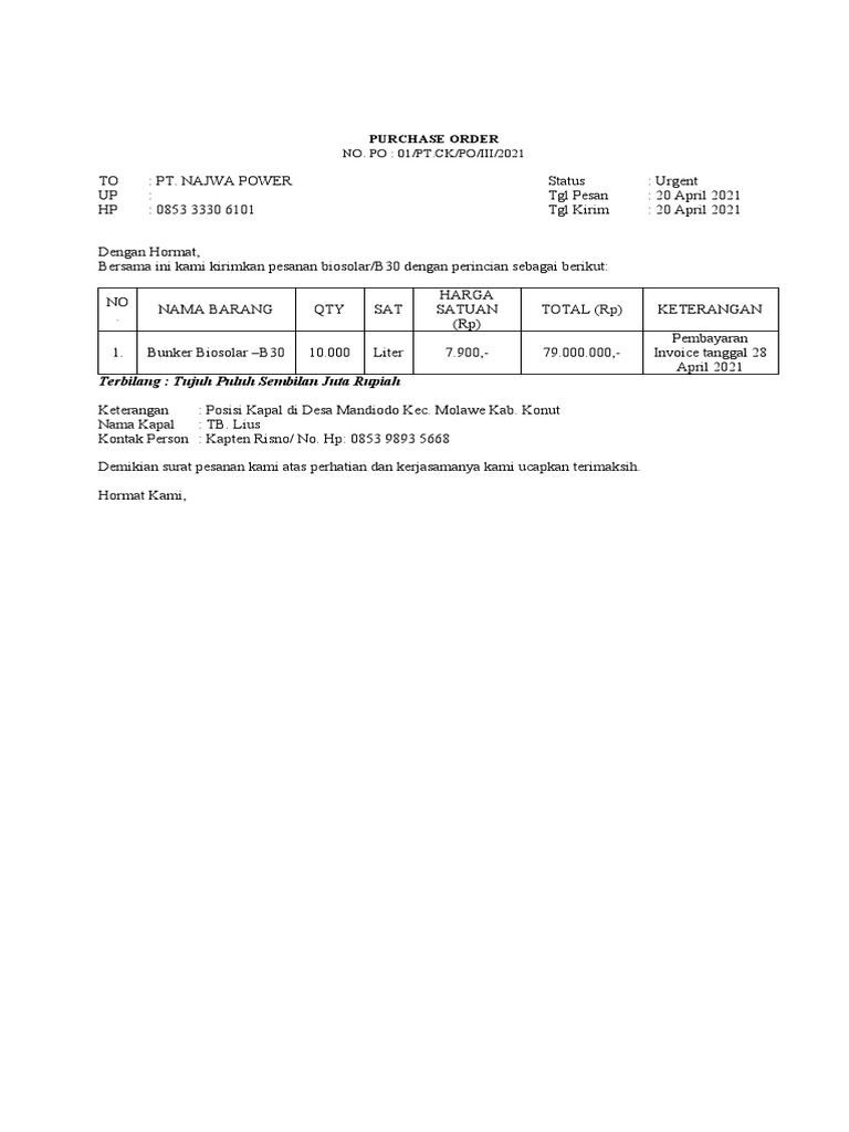 Pesanan Urgent Biosolar B30 2021 | PDF
