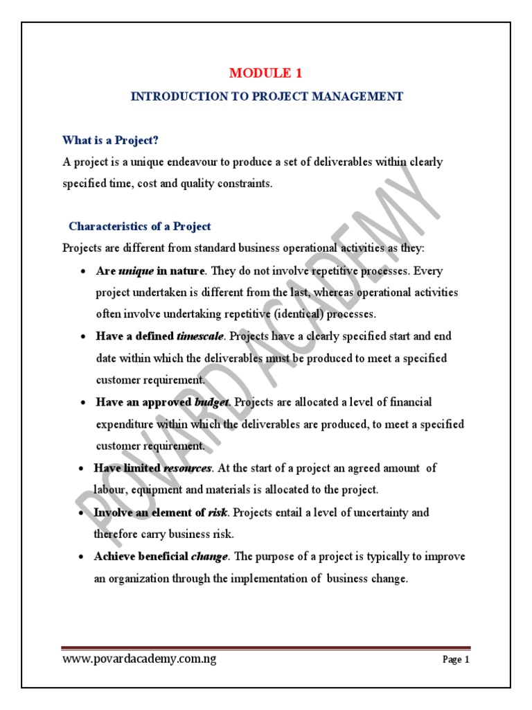 Introduction to Project Management Module | PDF | Project Management ...