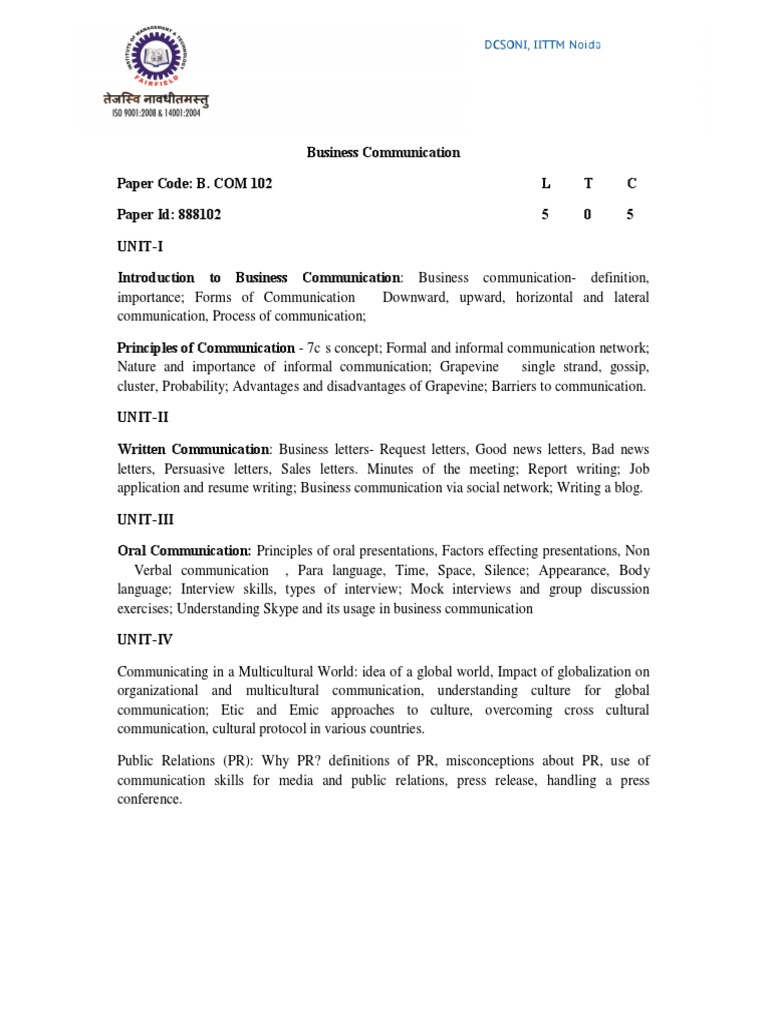 BC Lecture Notes DCS | PDF | Communication | Nonverbal Communication
